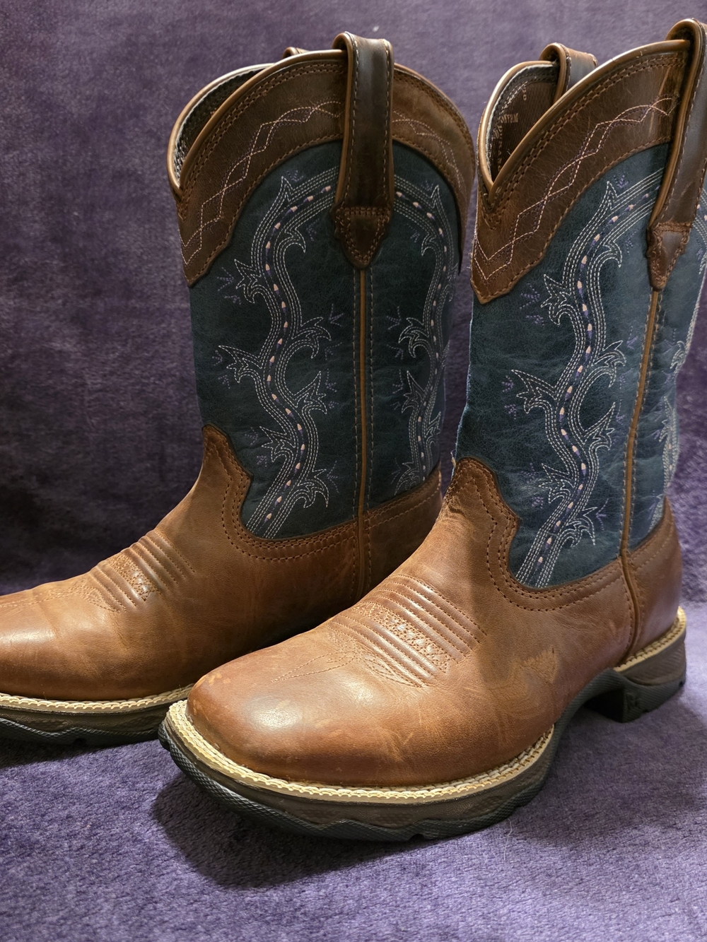 Durango Lady Rebel Leather Cowboy Boots Western Brown Blue Embroidered Shaft 6.5